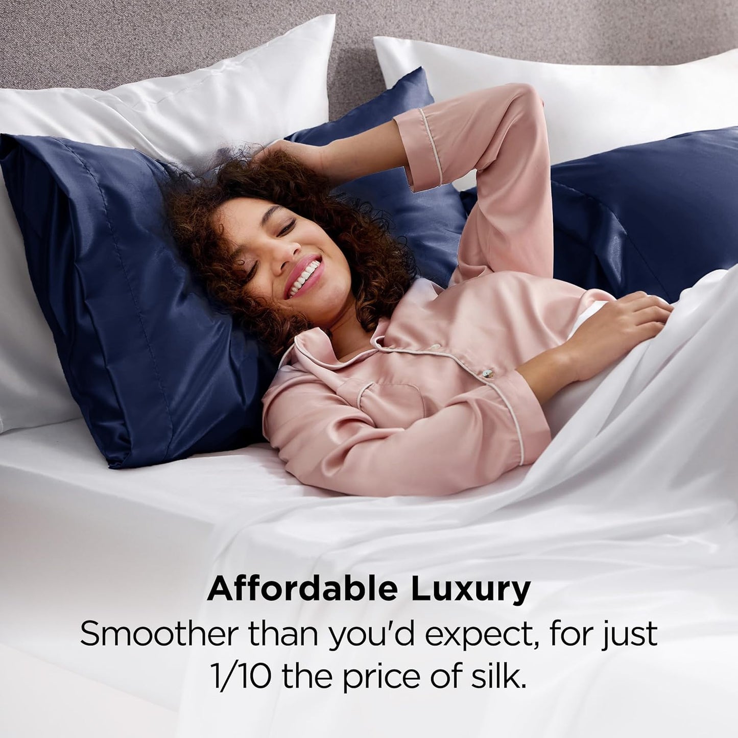 Bedsure Satin Pillowcase 2 Pack Similar to Silk Pillow Cases Standard Size, Pillow Case for Sleeping Women with Envelope Closure, Gifts for Women Men, Navy, 20x26 Inches, 2pcs