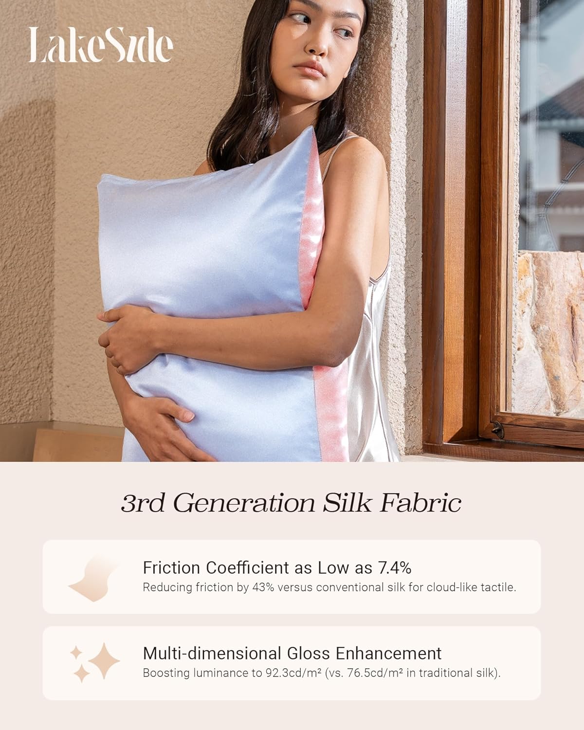 Oriental Lakeside® 100% Pure 22 Momme Mulberry Silk Pillowcase with Envelope Closure - Nighttime Skincare & Hair Care Hydrating Pillow Cover