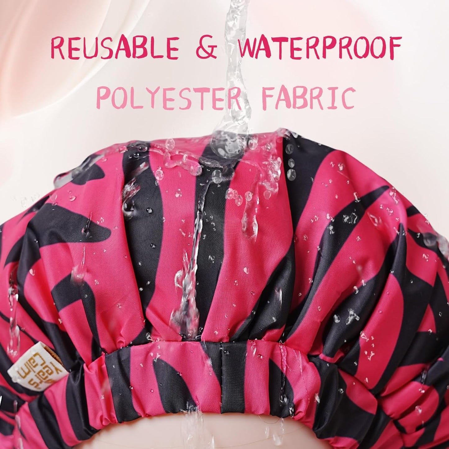 Years Calm Shower Caps for Women Reusable Waterproof, Double-Layer Extra Large Elastic Hair Cap for Shower for Long Hair & Braids, Travel & Home (Pink)