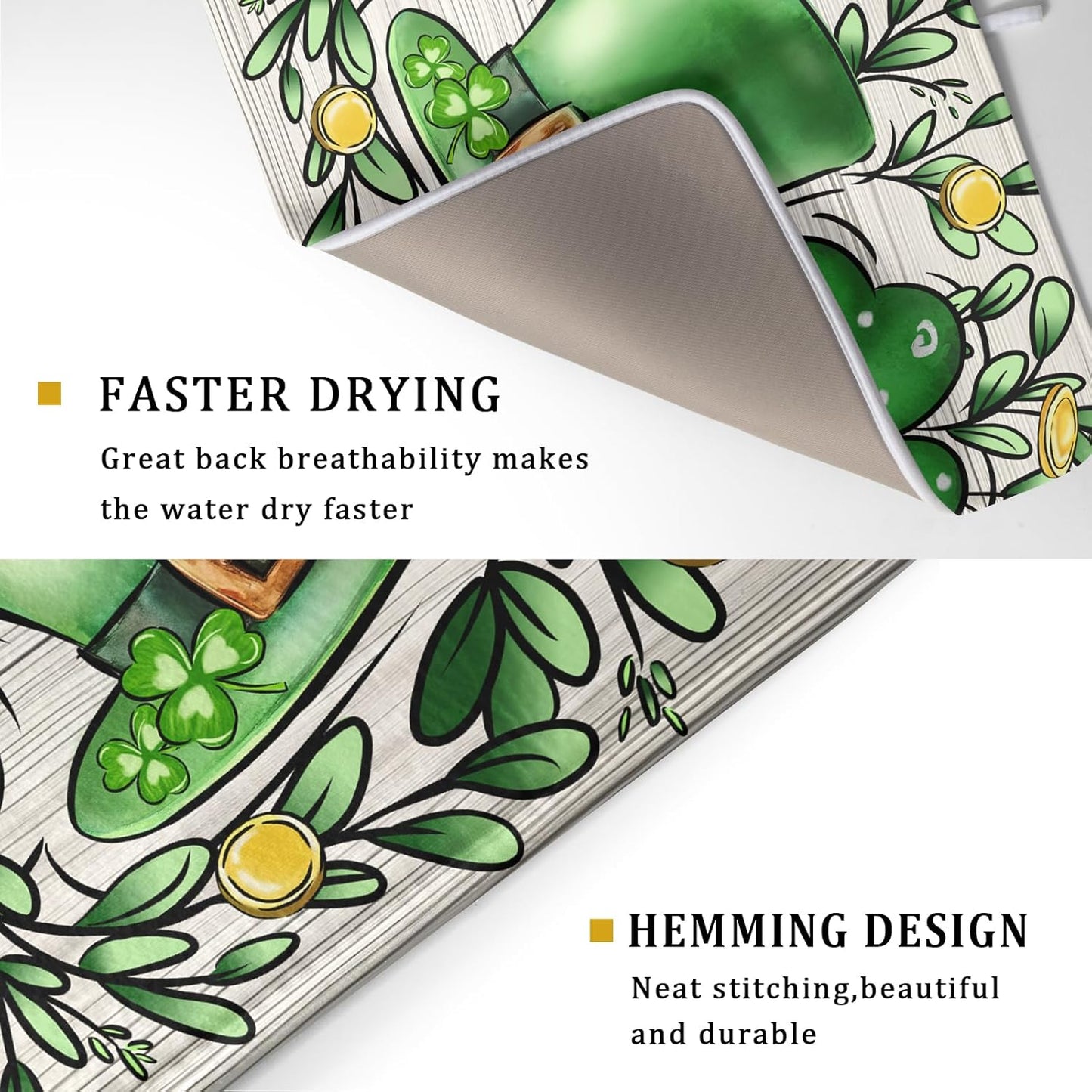 St Patrick's Day Shamrock Dish Drying Mat 18x24 inch Eucalyptus Leaves Dishes Pad Dish Drainer Mats Absorbent Fast Dry Kitchen Accessories