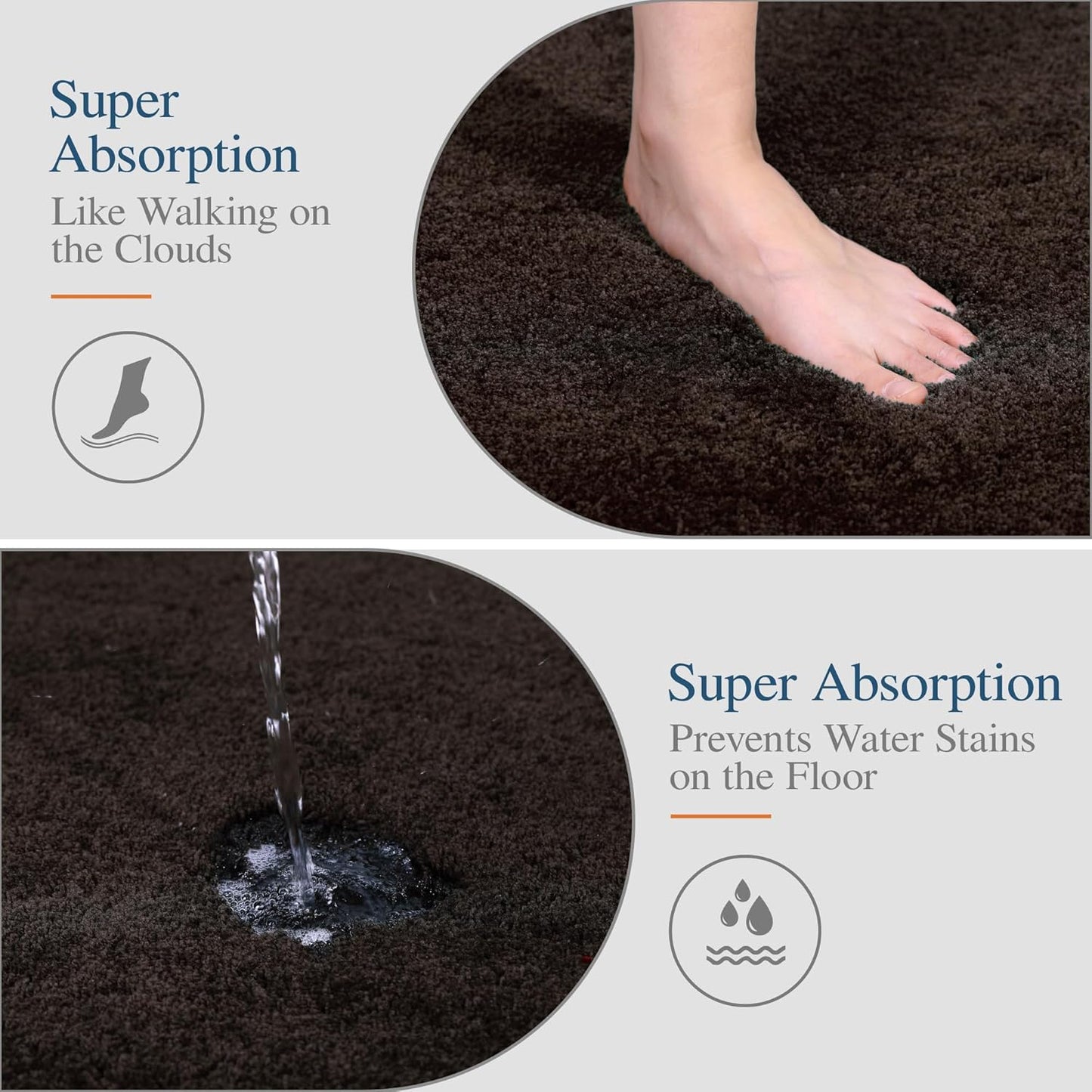 Walensee Large Bathroom Rug (24 x 36, Brown) Extra Soft and Absorbent Shaggy Bath Mat Machine Washable Microfiber Non Slip Luxury Floor Mat