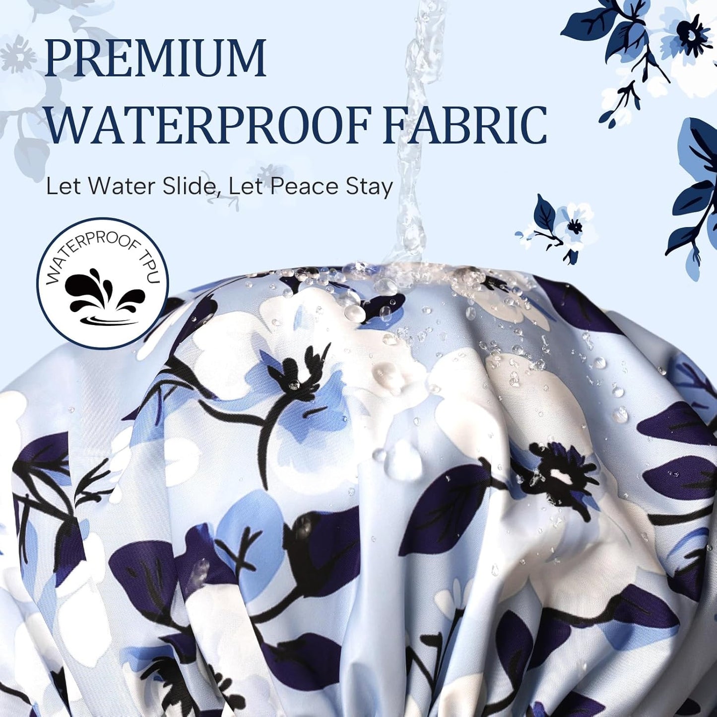 Years calm Shower Caps for Women Reusable Waterproof – Double Layer Elastic Cap with Tropical Botanical Print Shower Cap for Shower, Spa, Travel, Bath & Daily Hair Protection