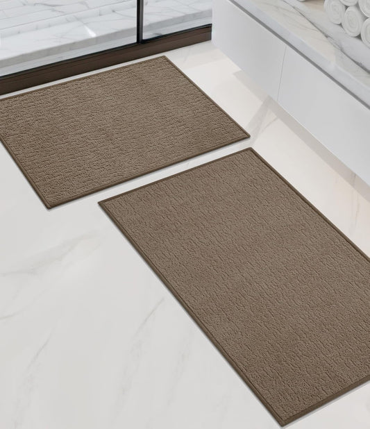 chakme Bathroom Rug Sets 2 Piece, Ultra Thin Bath Mat Quick Dry Bath Mat Set, Absorbent Bath Mat for Bathroom Non Slip Machine Washable, (Coffee, 2 Piece)
