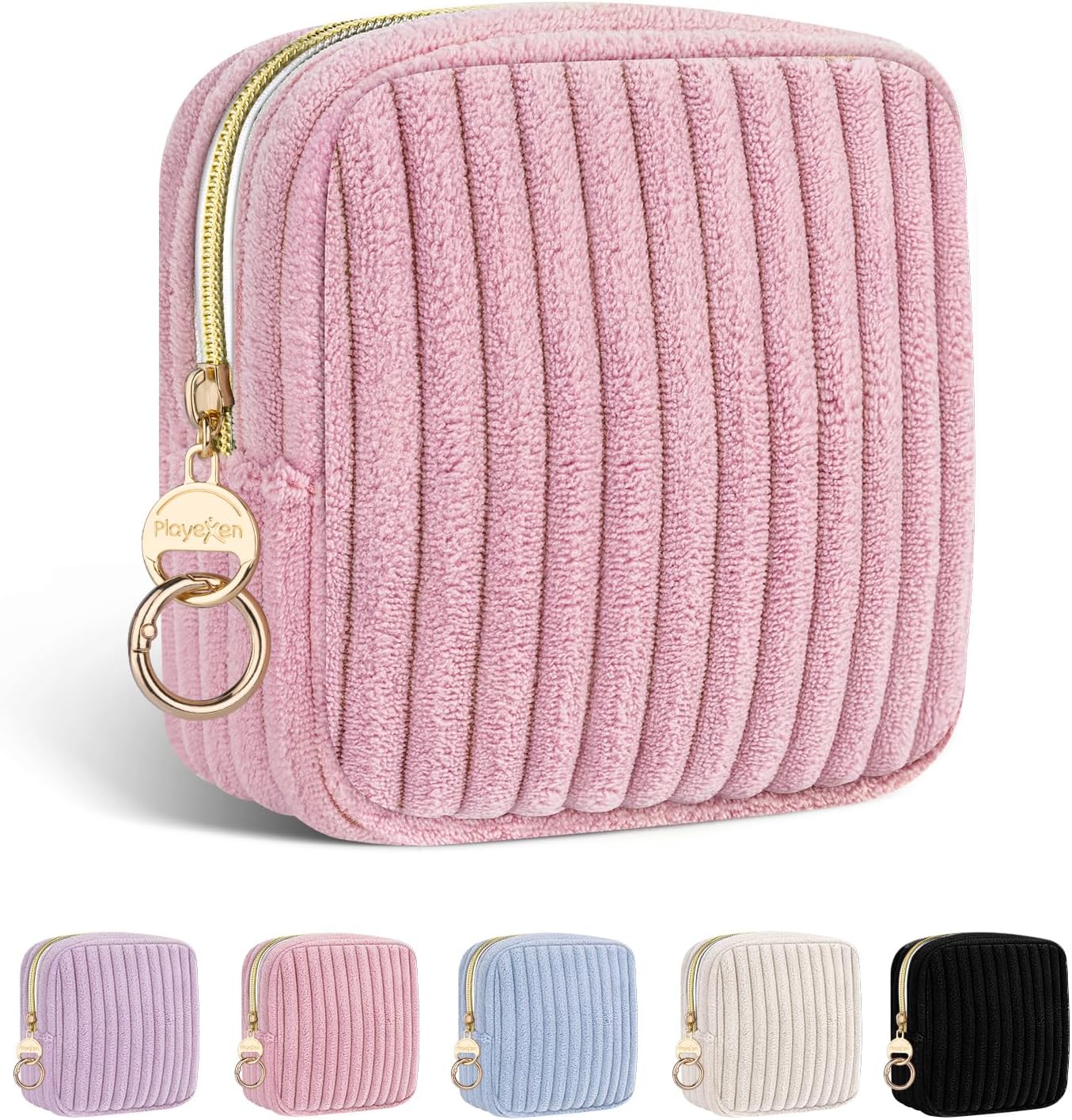 Period Bag for Teen Girls, Corduroy Sanitary Napkin Storage Bag, Fluffy Menstrual Pad PouchTampon Holder for Purse (Pink)