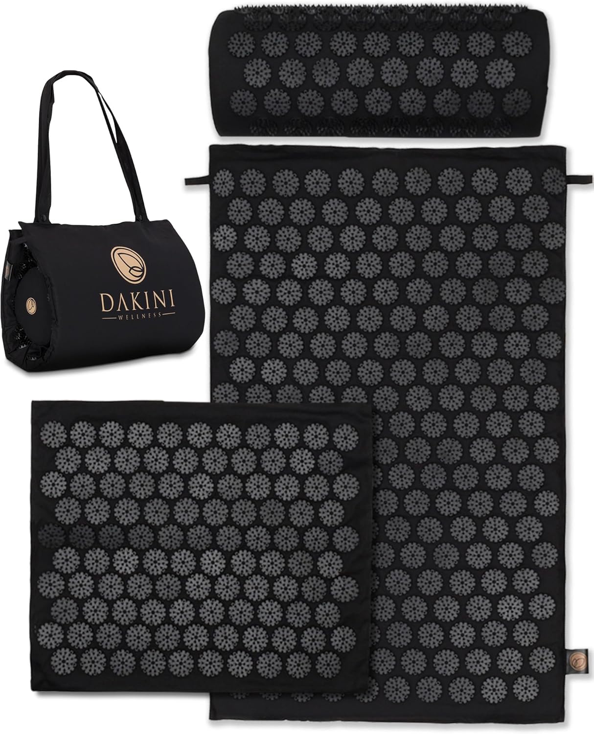 Acupressure Mat and Pillow Set with Extra Mini Accupressure Massage Pad - Acupuncture Mat Full Body - Accupoint Pad with Pressure Point for Back Pain (Black)