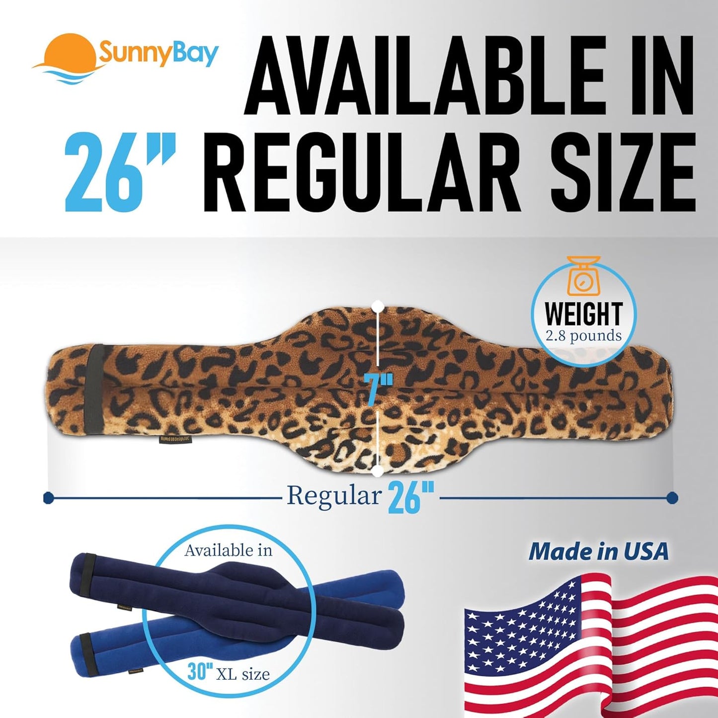 SunnyBay Microwave Heating Pad, Microwavable Heated Neck and Shoulder Wrap, Weighted Hands-Free Beanbag Pack with Wide Neck Coverage, 2.5 lbs, 26 Inches Long-Length, Made in USA, Leopard