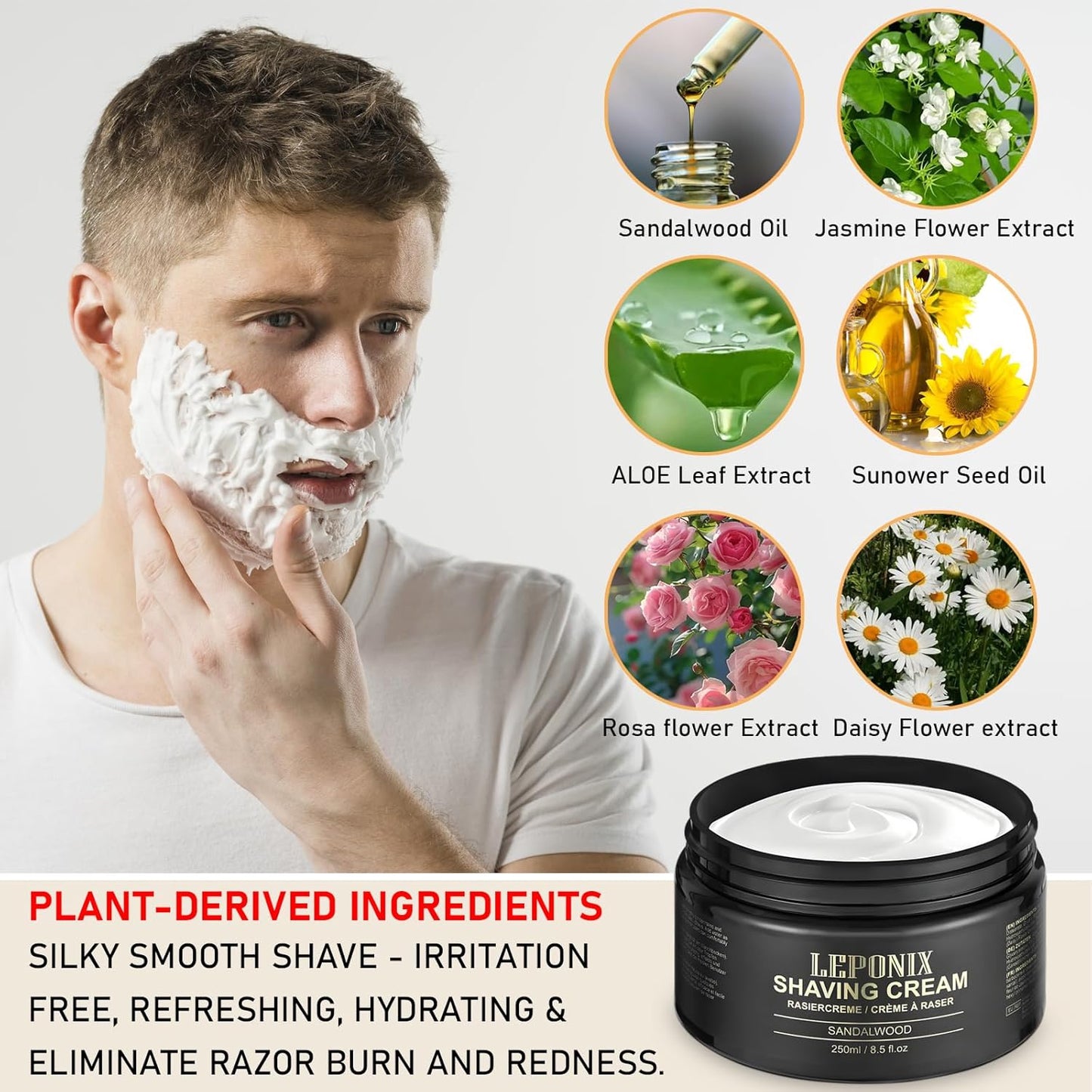 Shaving Cream Mens – 8.5oz Extra Large Shave Cream - Rich Lather Prevents Razor Burn & Irritation, Moisturizes Dry Skin - (2X Larger Size) Gentle Formula for Seniors & Coarse Beards