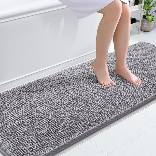 OLANLY Bathroom Rugs 70x24, Extra Soft Absorbent Chenille Bath Rugs, Rubber Backing Quick Dry, Machine Washable Bath Mats for Bathroom Floor, Tub and Shower, Home Decor Accessories, Grey