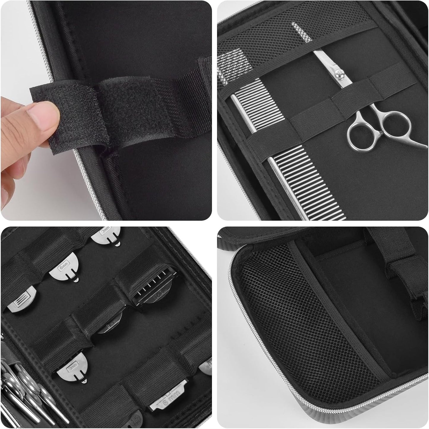 Boobowl Barber Accessories Bag for Clippers and Supplies, Mens Hair Trimmers Box, Portable Storage Organizer for Hair Cutting, Guard Grooming Kit and Barbers Supplies (Bag Only) (Black+Silver Zipper)