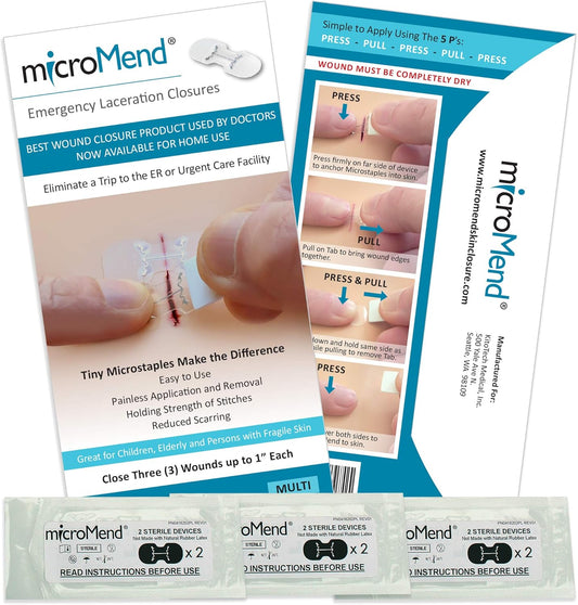 Emergency Wound Closures Surgical Quality Laceration Repair Without Stitches - Think Ahead - Be Prepared - Add to Your First Aid Kit, Camping Gear (Multi Pack - 3 Packs of 2 Medium Devices)
