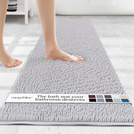 MAYSHINE Plush Shaggy Chenille Bath Mat | Extra Soft, Super Absorbent, Non-Slip Bathroom Rug | Fluffy Microfiber, Area Rug Sets for Bathroom Floor, Kitchen, Living Room | 71"x31" | White