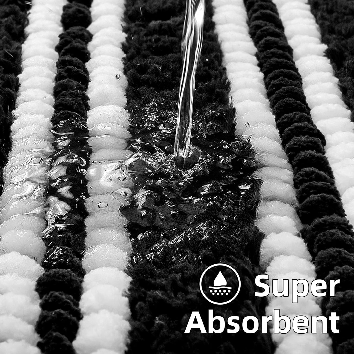 Bathroom Rugs 17x24 Extra Soft Absorbent Bath Mat Chenille Non Slip Shower Mat Rubber Backing Machine Washable Bath Mats for Bathroom Shaggy Black Bath Rugs for Tub, Hallway