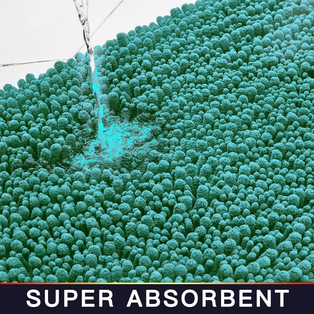 Walensee Large Bathroom Rug Non Slip Bath Mat (72x24 Inch Turquoise) Water Absorbent Super Soft Shaggy Chenille Machine Washable Dry Extra Thick Perfect Absorbant Best Plush Carpet for Shower Floor