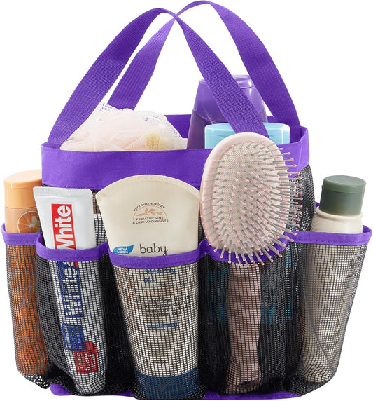 Lifewit Mesh Shower Caddy Freestanding Portable Shower Tote Bag for College Dorm, Bathroom,Gym,Travel, Quick Dry Hanging Shower Organizer with 7 Storage Pockets for Toiletry Essentials, Purple
