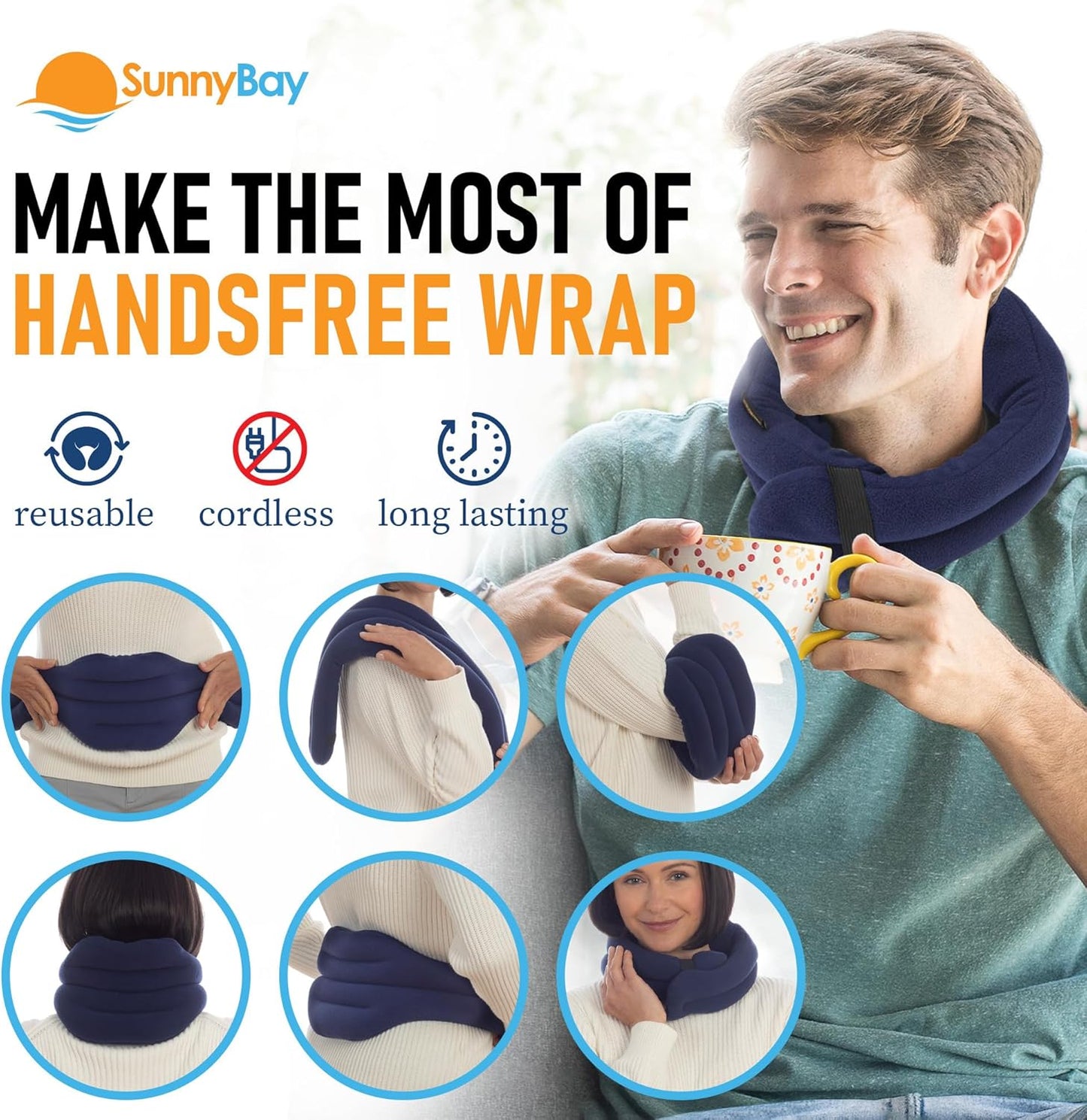 SunnyBay Microwave Heating Pad, Microwavable Heated Neck and Shoulder Wrap, Hands-Free Weighted Moist Hot or Cool Pack, Soft Fleece Cover and Flaxseed Filling, 26 Inch Length, Made in USA, Navy