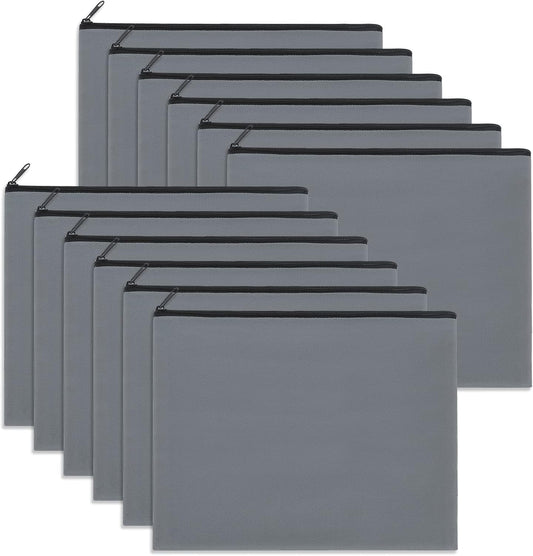 12 Pieces Cotton Canvas Makeup Bag, Multipurpose Cosmetic Bag with Zipper Travel Toiletry Pouch, Blank DIY Craft Bag (Grey, L)