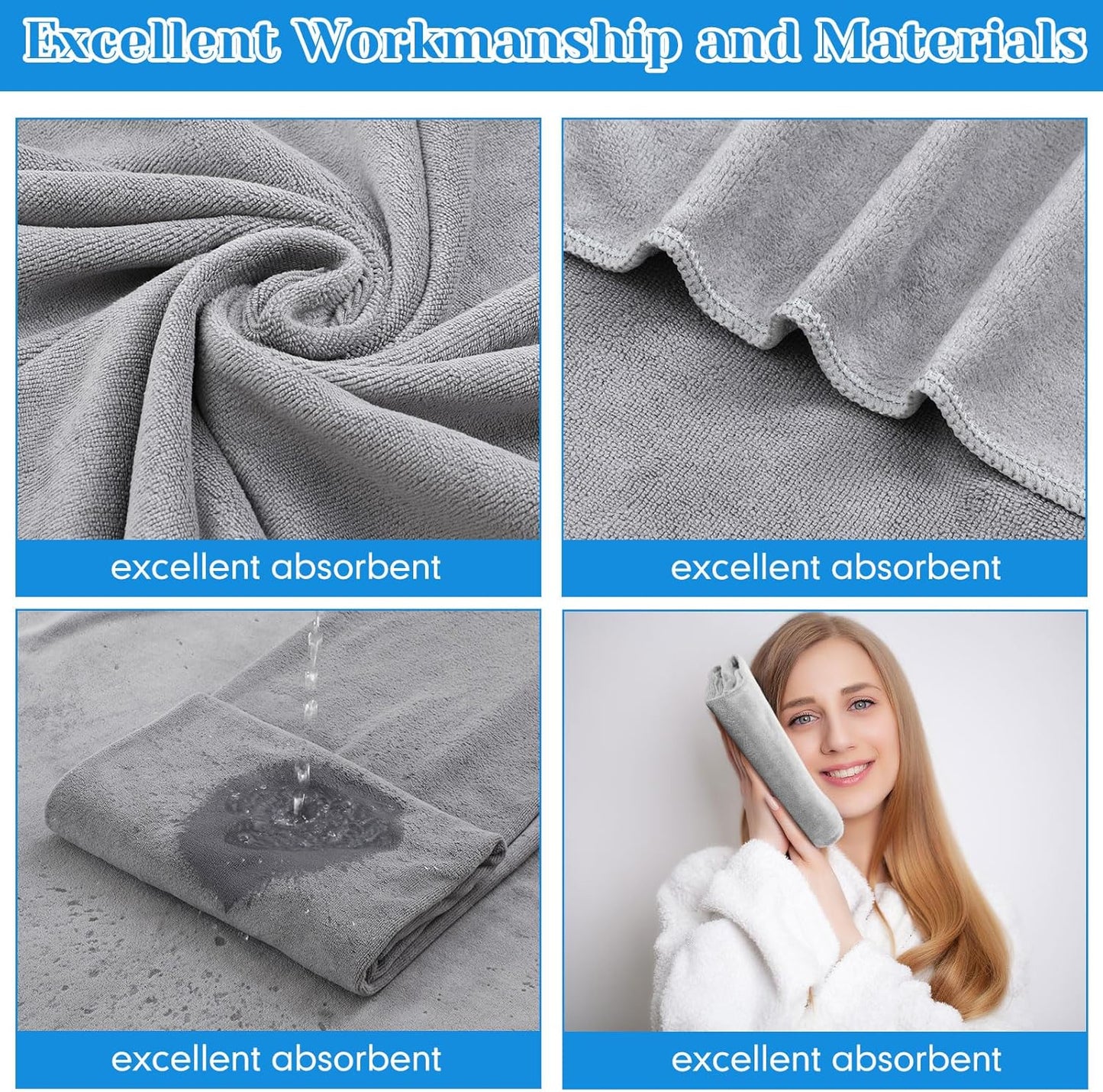 16 Pack Microfiber Bath Towels Bulk 27'' x 60'' Oversized Size Bath Towel Highly Absorbent Extra Large Soft Drying for Shower Beach Salon Winter Sport Spa Gym (Simple,Light Grey)