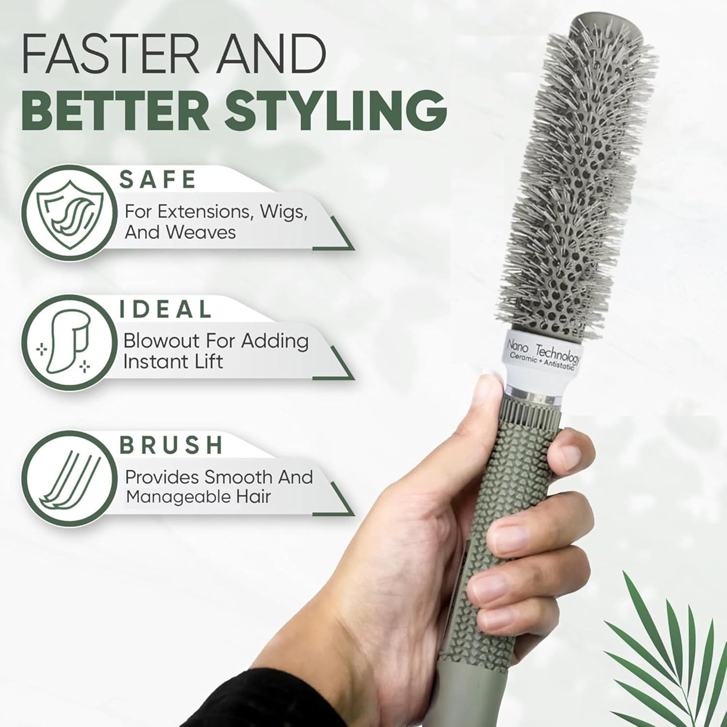 Round 25(mm) Barrel with 2 Clips – Round Hair Brush with Flexible Nylon 66 Bristles Nano Ionic Heat Resistant Tech for Professional Curling, Styling & Shining Texture