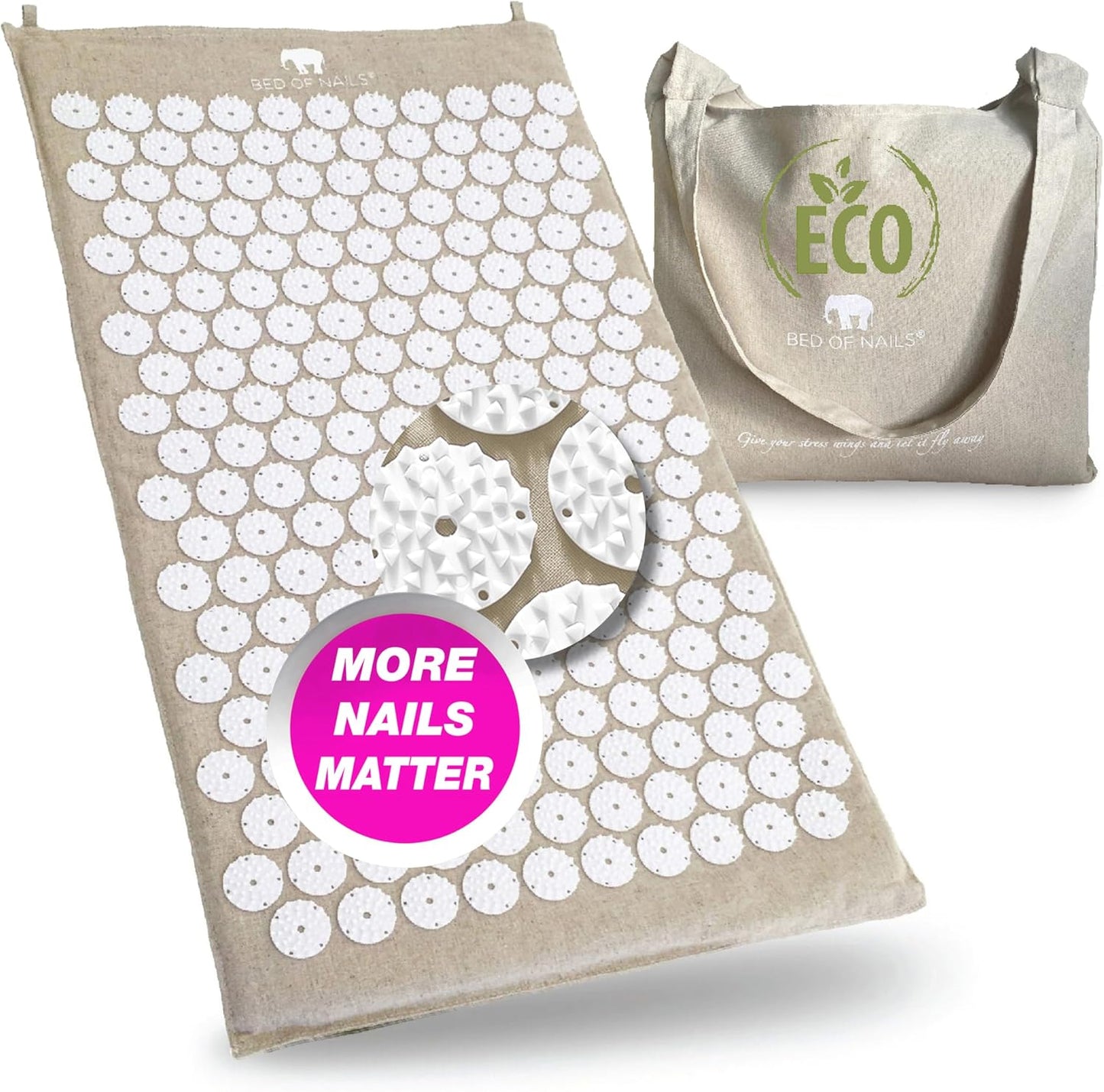 BED OF NAILS Original Comfortable Eco Premium Acupressure Mat, 8,820 Acupuncture Pressure Points, Back Pain Relief, Increased Energy, Relaxation, Muscle Recovery with Tote Bag, 29x16
