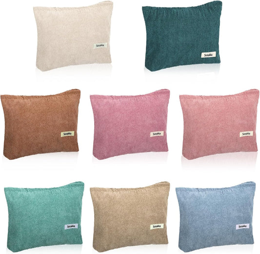 8 Pcs Corduroy Makeup Bags 10 x 7 Inches Cosmetic Bag Large Velvet Travel Aesthetic Pouch Travel Makeup Organizer Toiletry Bag for Purse Accessories Cosmetics Pouch for Women, 8 Colors