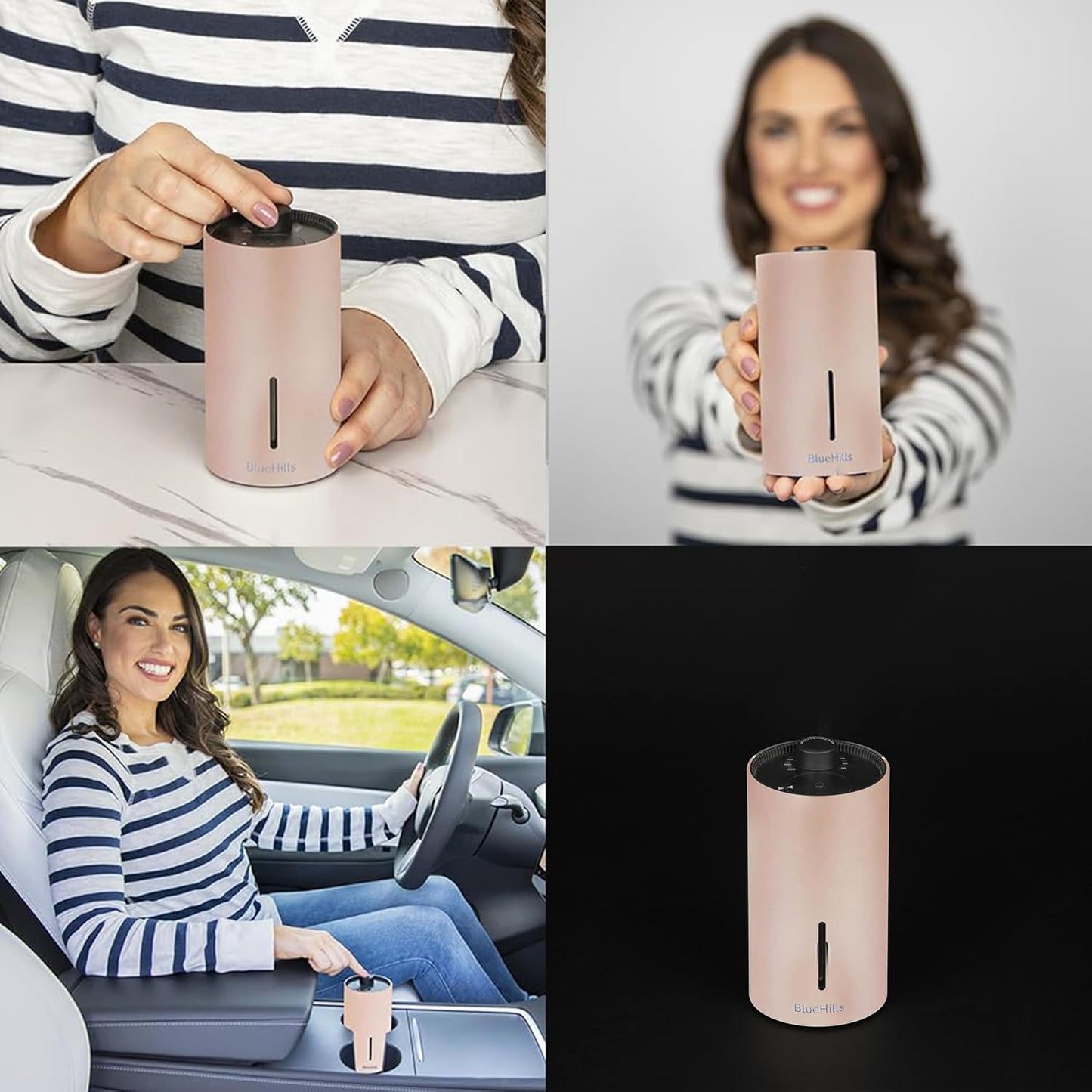 BlueHills Waterless Cordless Car Essential Oil Diffuser Aromatherapy Mini Compact Diffuser for Oils Large Room Portable USB Travel Battery Operated Rechargeable Hotel Home - J04 Rose Gold