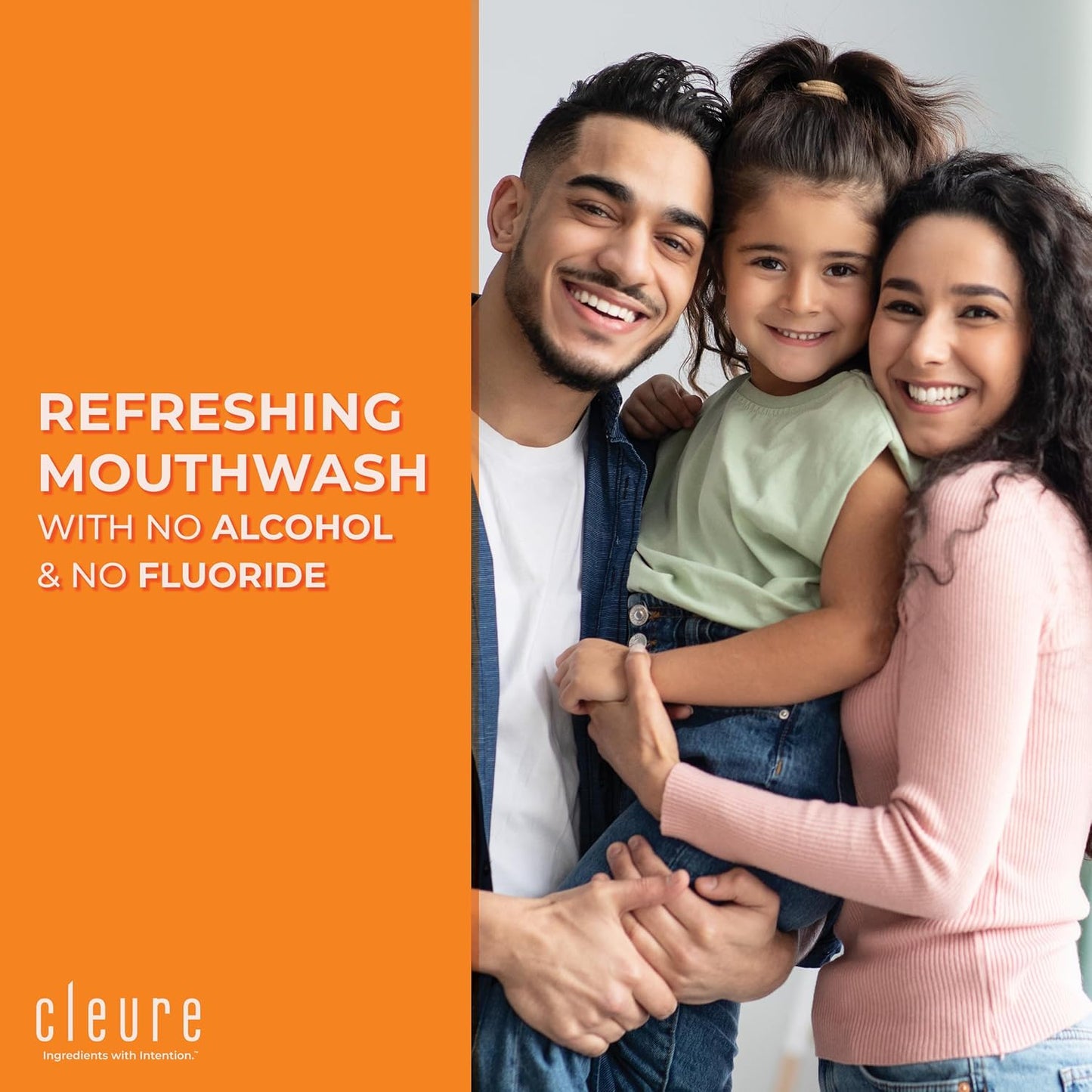 Cleure Alcohol Free Mouthwash with Xylitol & Baking Soda - Gentle Fluoride Free Mouth Wash for Adults & Kids - Cinnamon (16 oz, Pack of 1)