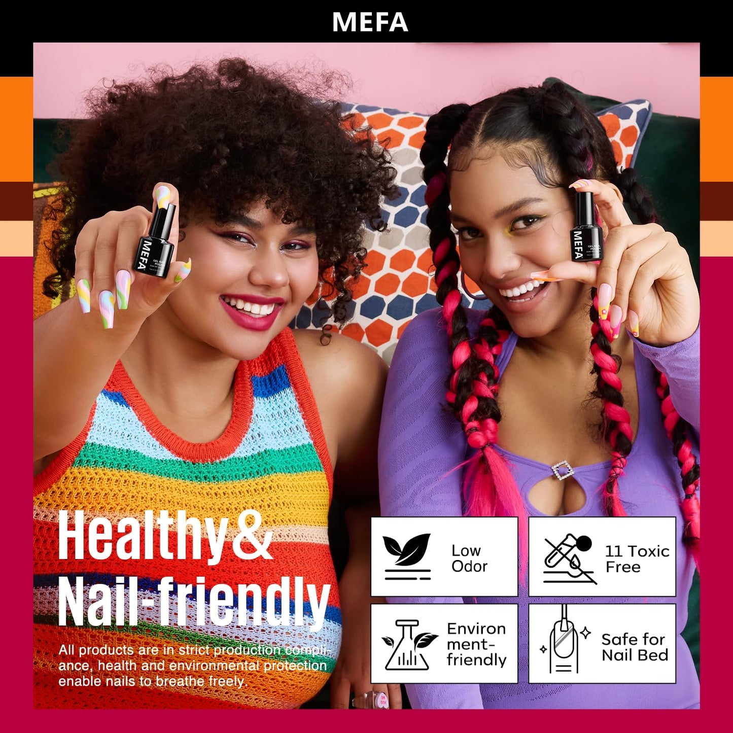 MEFA Fall Gel Nail Polish Set, 32 Colors Burgundy Red Gel Polish Set Champagne Gold Glitter Nail Polish Soak Off Dark Red Purple Shimmer Nude Brown Gel Nail Gifts for Women Girl DIY Salon