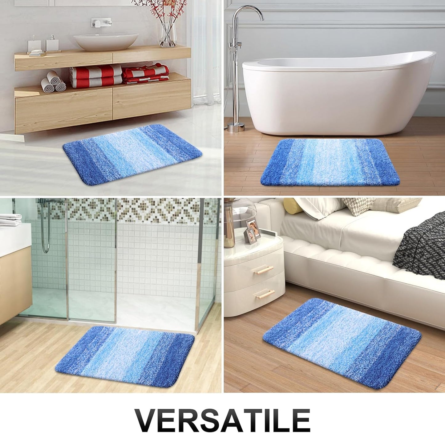 OLANLY Bathroom Runner Rugs 47x20, Extra Soft Absorbent Microfiber Bath Rugs, Rubber Backing, Quick Dry, Washable Bath Mats for Bathroom Floor, Tub and Shower, Home Decor Accessories, Light Royal Blue