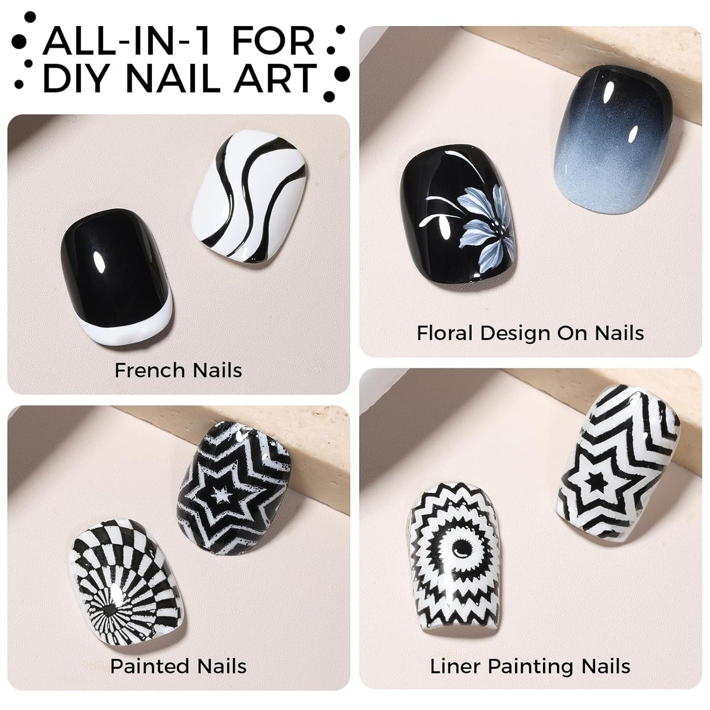 Nail Art Stamping Polish, 2Pcs Ombre Gel Polish Black&White, Gradient Pat Painting Gel Nail Polish French Manicure Kit with Nail Art Stamp Plate, Nail Stamper Scraper Set, UV/LED Curing Required