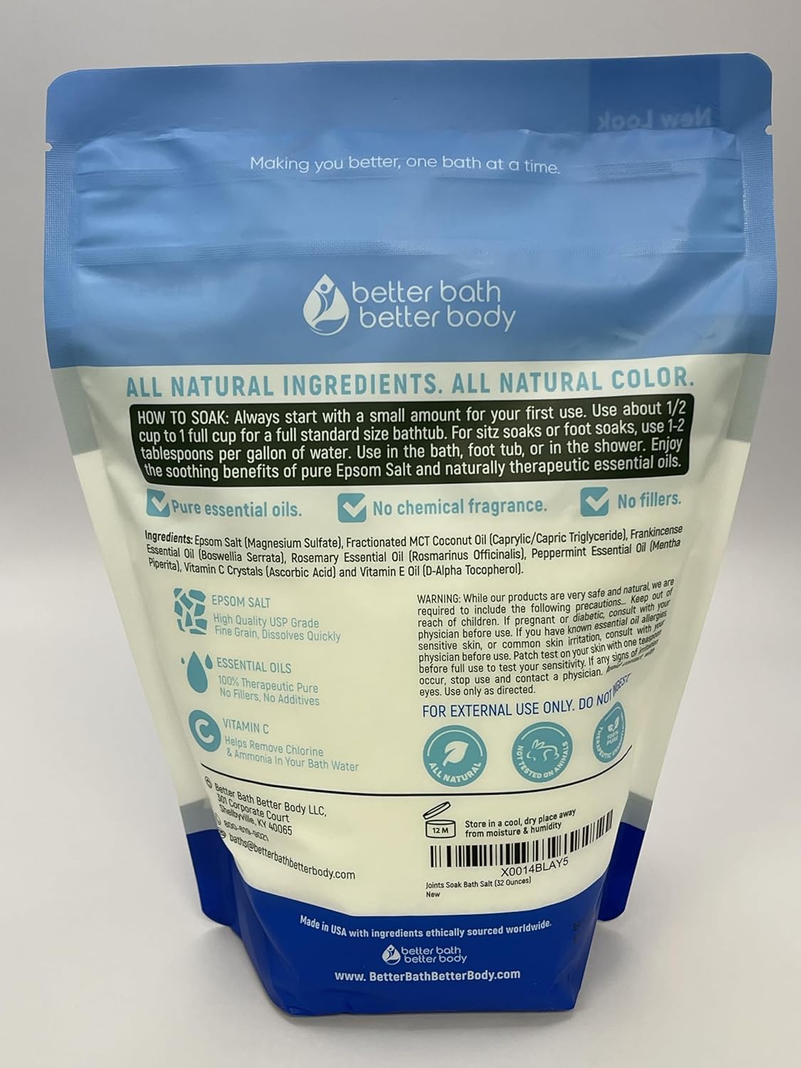 Joints Bath Soak (3 Pack with Scoop) Soothing Epsom Salt with Rosemary and Frankincense Essential Oils Plus Vitamin Crystals in BPA Free Pouch Three 2 lbs Pouches 6 Lbs Total