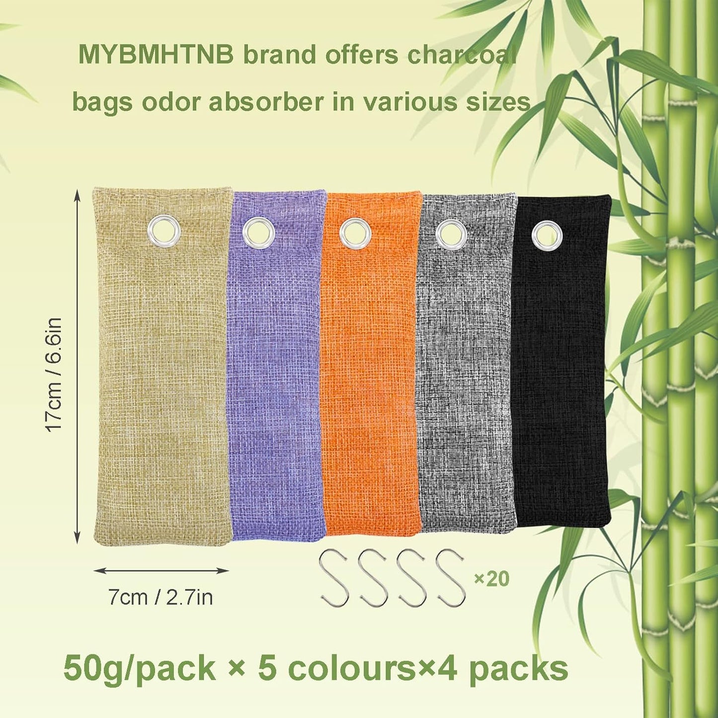 Bamboo Charcoal Bags Odor Absorber 20 Pack×50g Bamboo Charcoal Air Purifying Bags, for Car Air Fresheners, Odor Eliminator for Home，Shoe Deodorizer - Colorful-Activated Charcoal Odor Absorbers