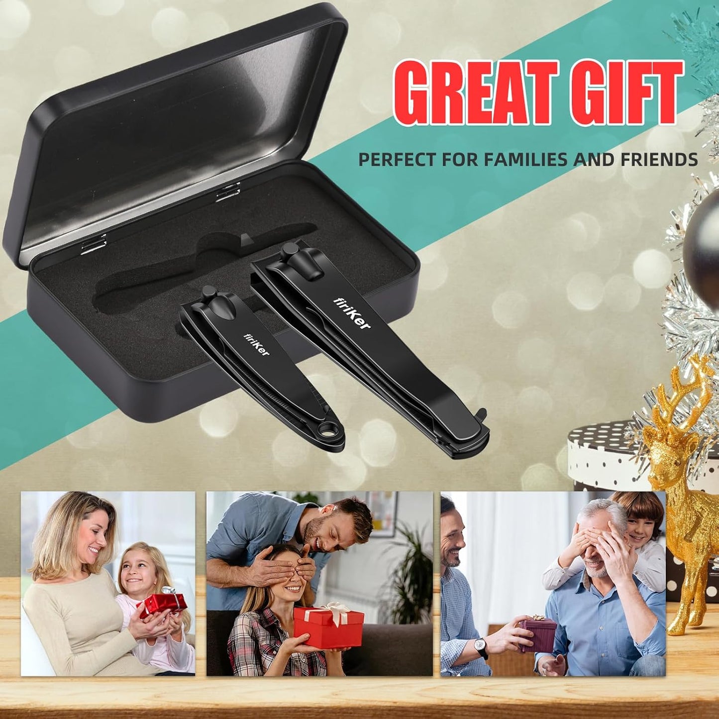 Nail Clippers Set, Heavy Duty Black Matte Stainless Steel nail Clipper with Nail File,Fingernail and Toenail Clipper Cutters, Nail Clipper Tools for Men & Women,Christmas Best Gift Tin Case