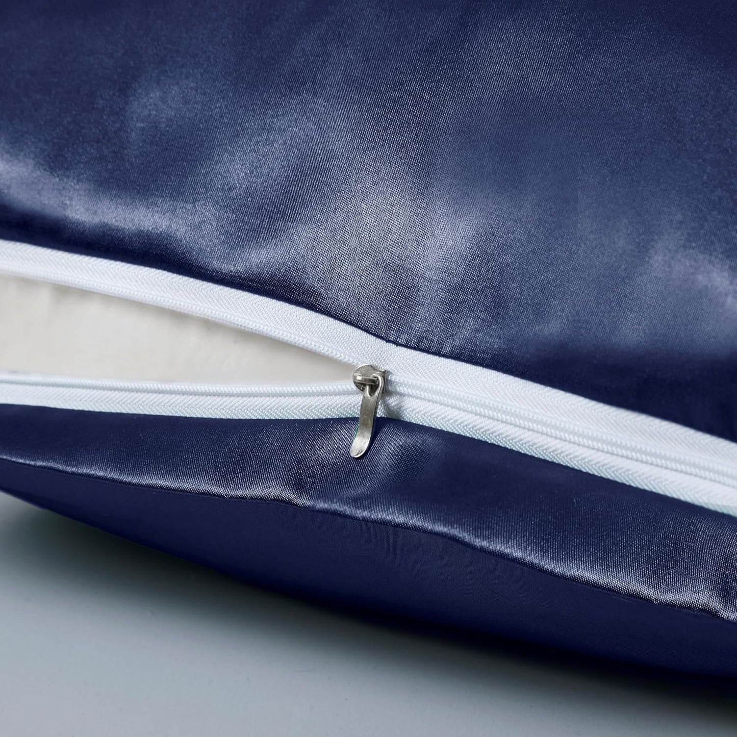 Juwenin Bedding,Luxury Satin Pillowcase with Zipper (Silky Satin Pillow Case for Hair) Set of 2 (NavyBlue, King(20''x36'))
