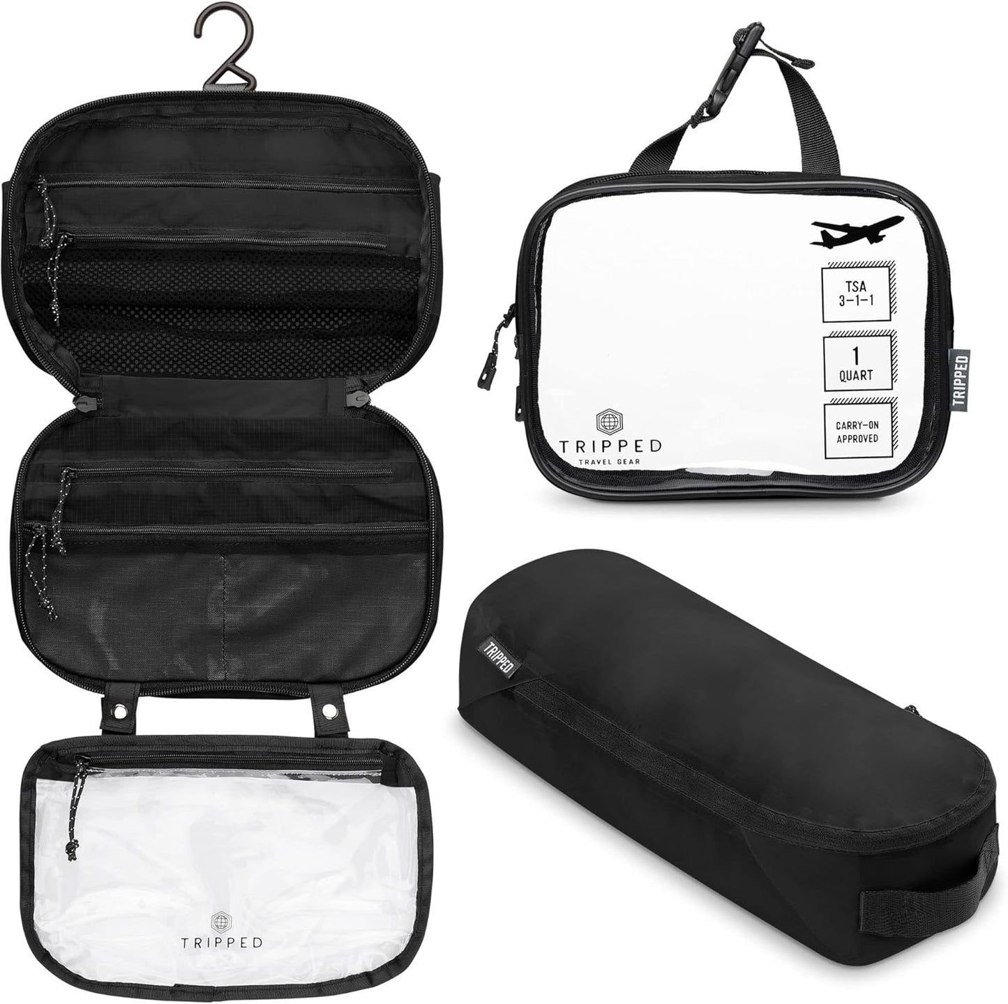 Toiletry Bag Kit Set: Hanging Travel Toiletry Bag + 311 TSA Cosmetic Liquid Bag + Ultralight Accessory Organizer Pouch