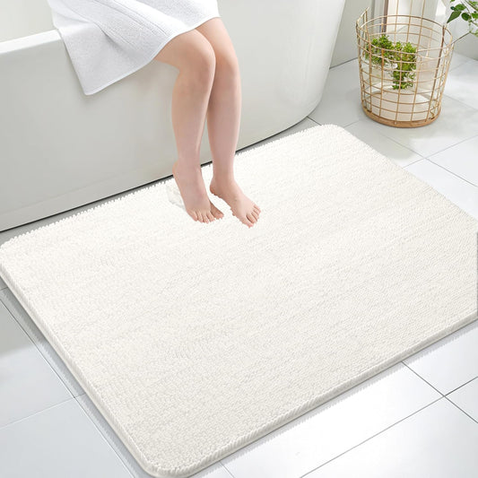 OLANLY Bathroom Rugs 40x32, Extra Soft Absorbent Chenille Bath Rugs, Rubber Backing Quick Dry, Machine Washable Bath Mats for Bathroom Floor, Tub and Shower, Home Decor Accessories, Ivory
