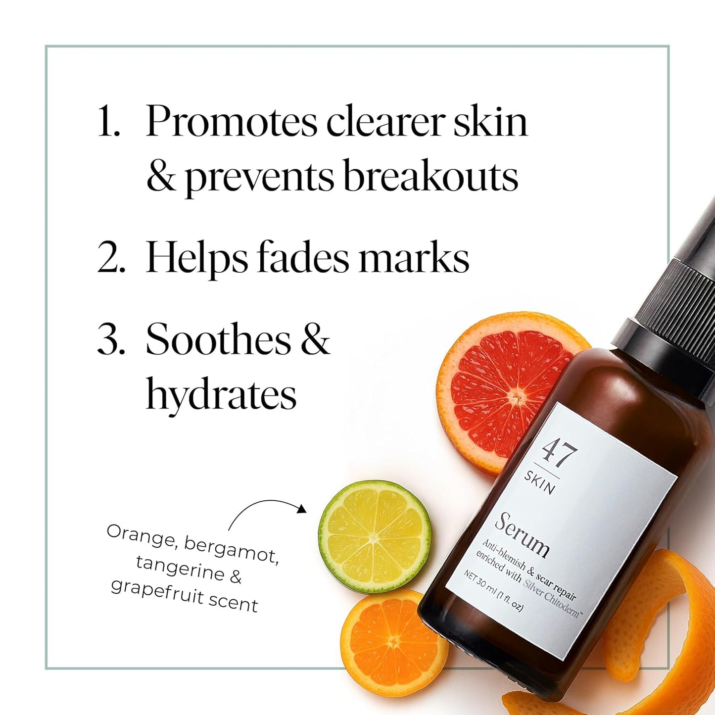 47 Skin | Hydrating Face Serum with Silver Chitoderm for ALL Skin Types | Clears Acne, Prevents & Heals Breakouts & Blemishes, Repairs Scars | Moisturises and Nourishes For Smooth Skin | 30ml