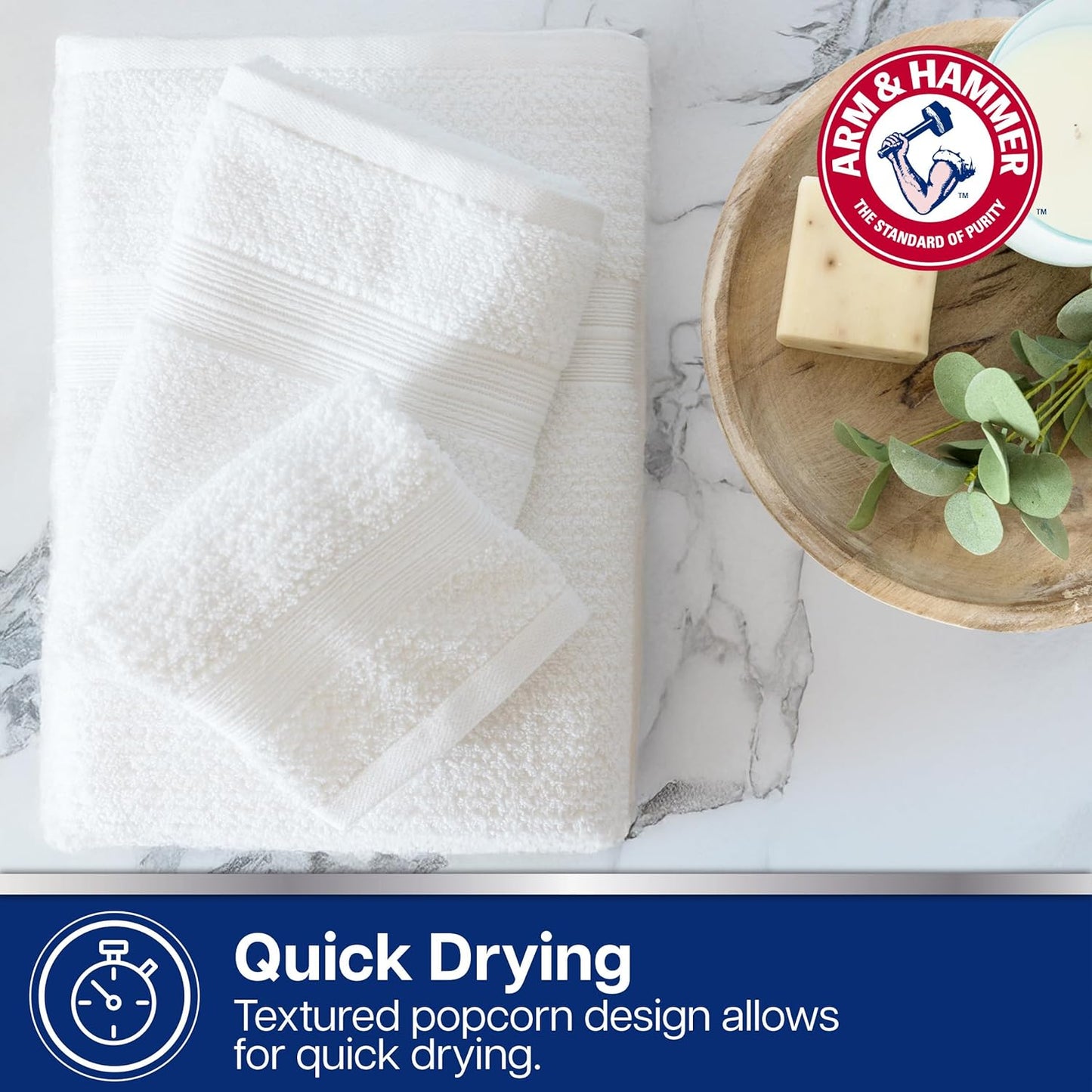 Arm & Hammer Quick Dry Bath Towels, 4 Piece, White