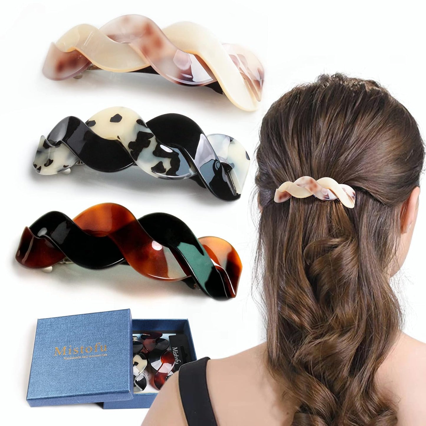 Hair Barrettes For Women - 3Pcs Large Barrettes for Thick Hair French Design with Beautiful Lines Elegant and Stylish - Perfect Hair Accessories for Thick Hair (tortoiseshell color1)