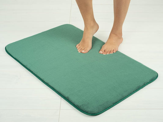 American Soft Linen 21x32 Fluffy Foamed Slip Reducer Bath Rug, Machine Washable Area Bath Mat Rugs for Bathroom, Colonial Blue