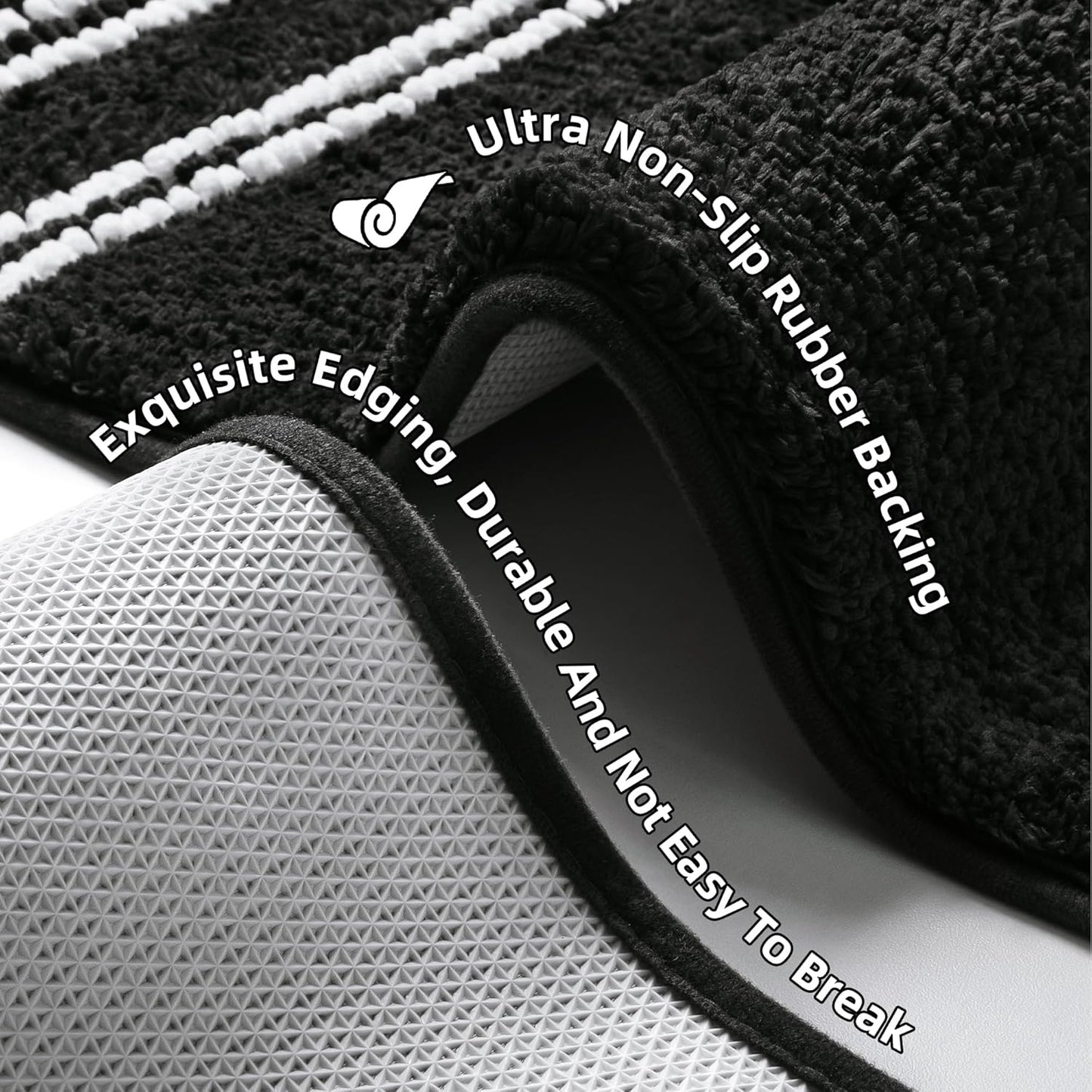 Bathroom Rugs 17x24 Extra Soft Absorbent Bath Mat Chenille Non Slip Shower Mat Rubber Backing Machine Washable Bath Mats for Bathroom Shaggy Black Bath Rugs for Tub, Hallway