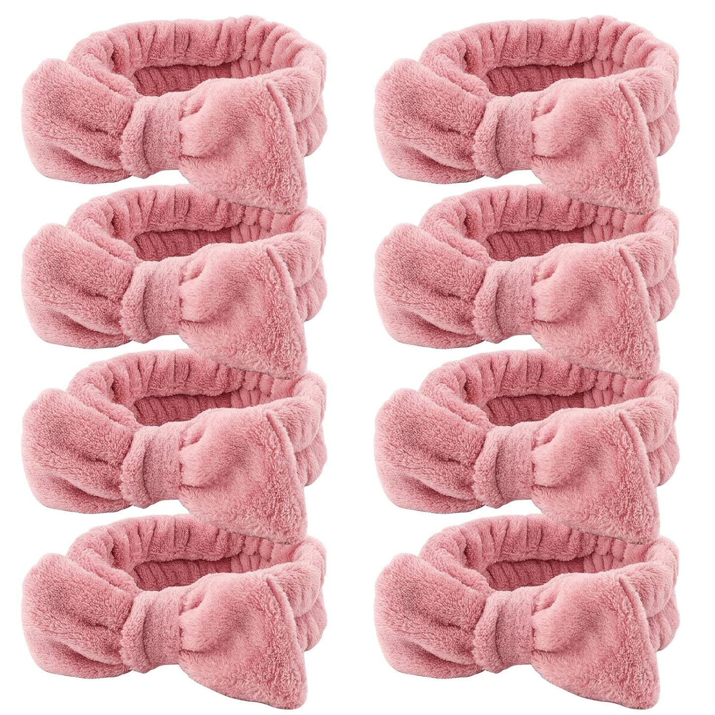 Ondder Spa Headband for Washing Face 8 Pack Dark Pink Skincare Headbands for Women Girls Terry Cloth Cute Bow Head Bands