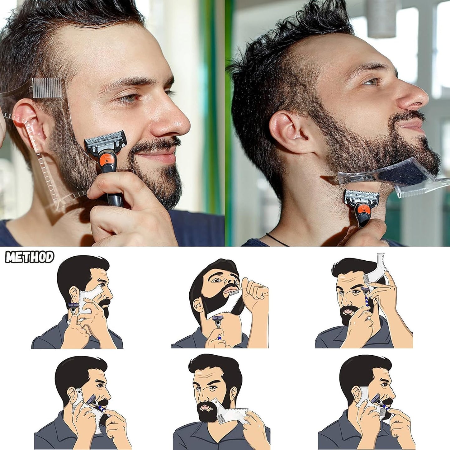 2-piece set Men's Beard Shaping Tool+Beard Bib，Non-Stick Material Beard Apron，for Styling and Trimming Black