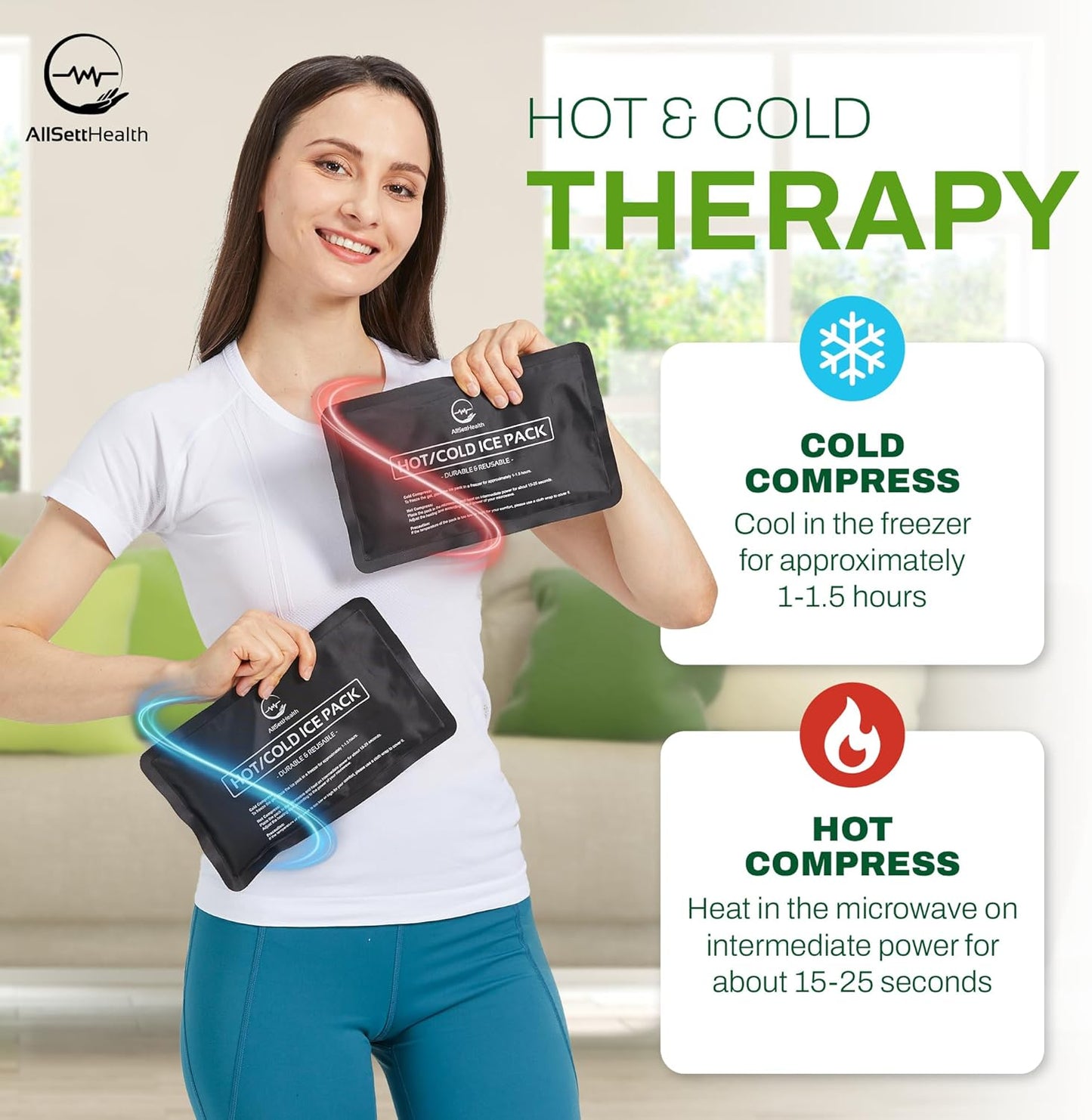 2 Pack Reusable Ice Packs for Injuries - Soft Ice Pack with Velvet Soft Fleece Fabric | Flexible Hot and Cold Gel Ice Pack Set- Cold Packs for Injuries, Knee, Back, Neck Pain - 10 x 6, Black