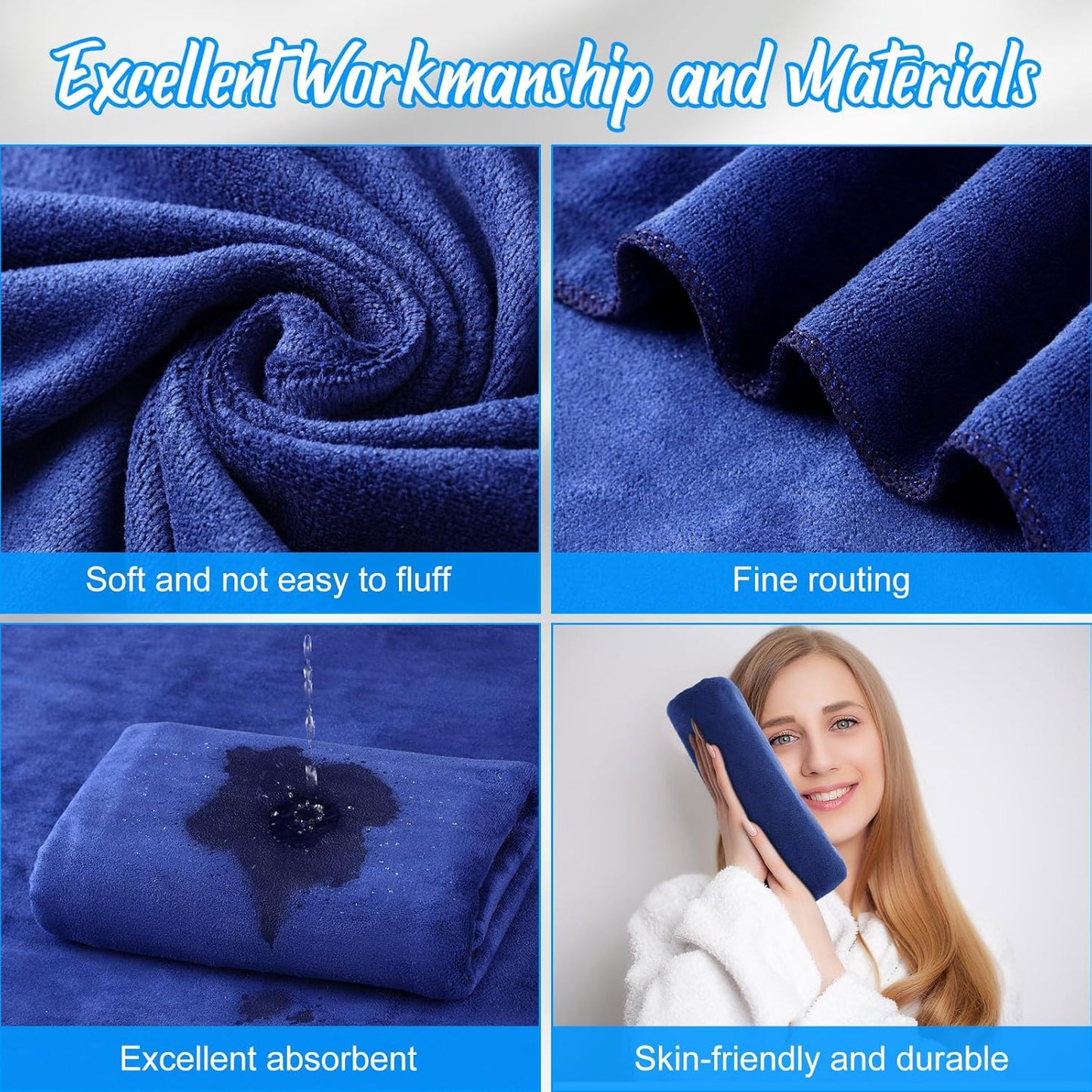 16 Pack Microfiber Bath Towels Bulk 27'' x 60'' Oversized Size Bath Towel Highly Absorbent Extra Large Soft Drying for Shower Beach Salon Winter Sport Spa Gym (Simple,Navy Blue)