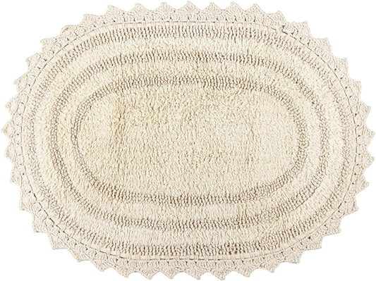RAJRANG Bathroom Mat for Kitchen and Spa with Crochet Pattern Cotton Absorbent Soft Reversible Woven Bath Rug Shortbread Oval 34x21 Inches