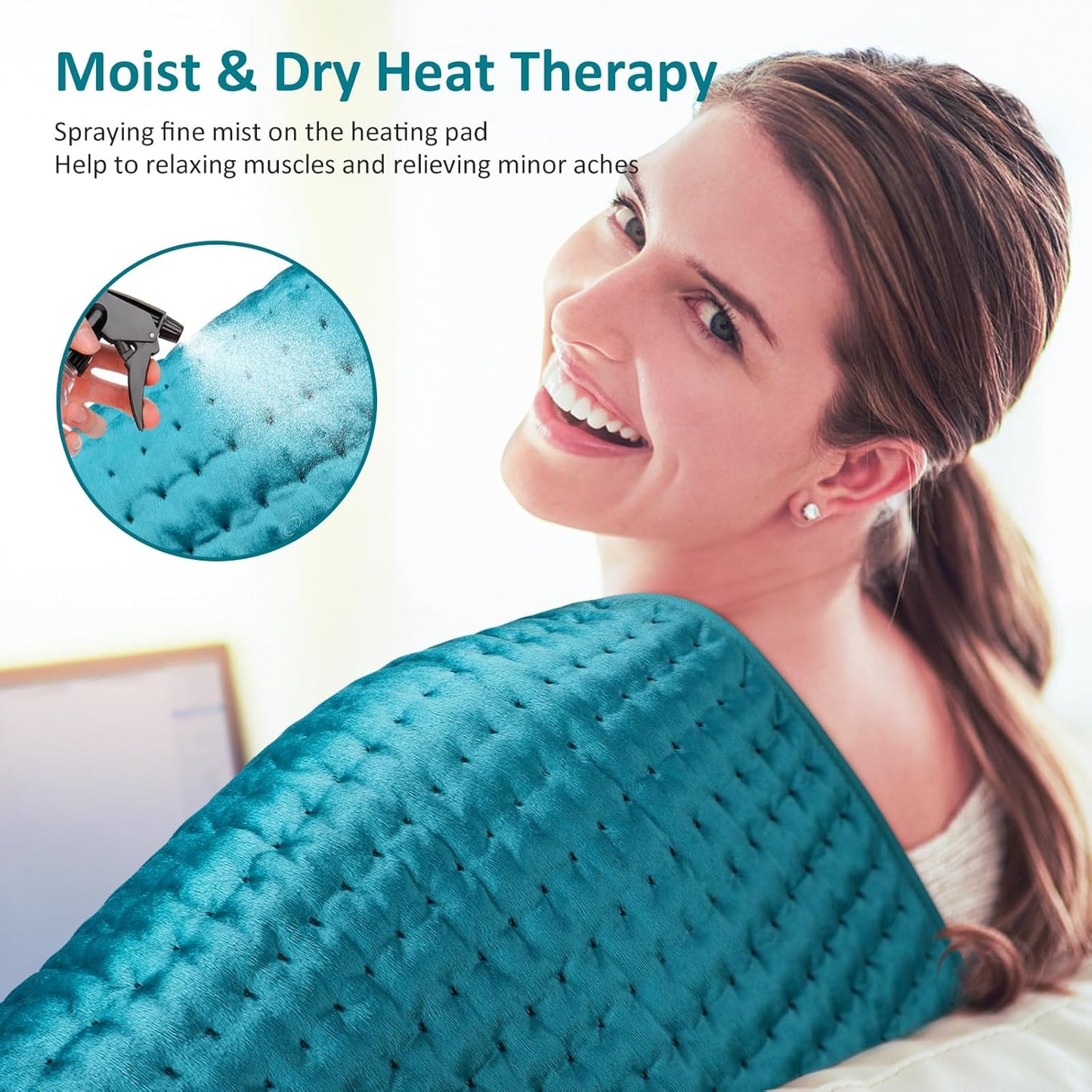 Electric Heating pad for Back/Shoulder/Neck/Knee/Leg Pain, Cramps and Arthritis Relief, 6 Fast Heating Settings, Auto-Off, Machine Washable, Moist Dry Heat Options, Extra Large 16"x30"