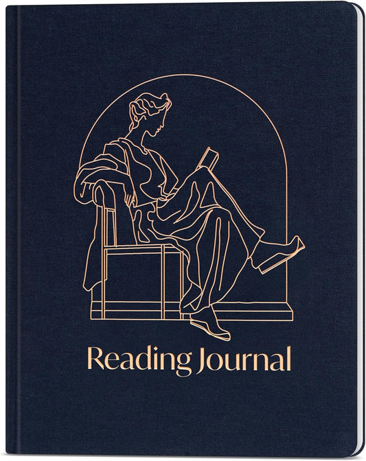 Skyline Reading Journal – Book Review Log & Tracker for Reading Tracking – Accessories & Gift for Book Lover, 7.6x9.2” (Navy Blue Gold Foil)