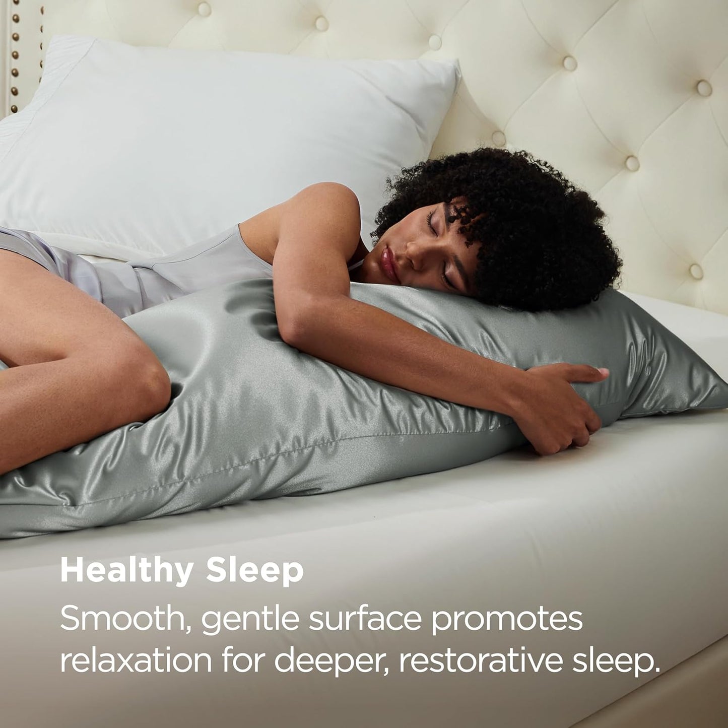 Bedsure Satin Body Pillow Pillowcase - Similar to Silk Body Pillow Cover Case with Envelope Closure,Cooling and Silky Long Pillowcase for Hair and Skin,Grey,20x54 Inches