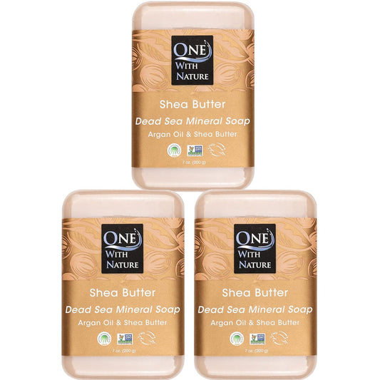 One With Nature Dead Sea Salt Shea Butter Soap 7oz 3-Pack – Purifying and Exfoliating Soap Bar with Dead Sea Minerals for Face & Body, for Men & Women