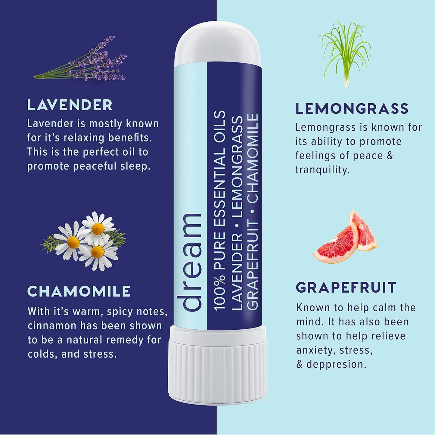 MOXĒ Dream Nasal Inhaler, Essential Oil Blend, Calming, Relaxing, Natural Tension Relief, Sleep Aid, Soothing Fragrance, Lavender, Chamomile, Lemongrass, Grapefruit, Made in USA (3 Pack)